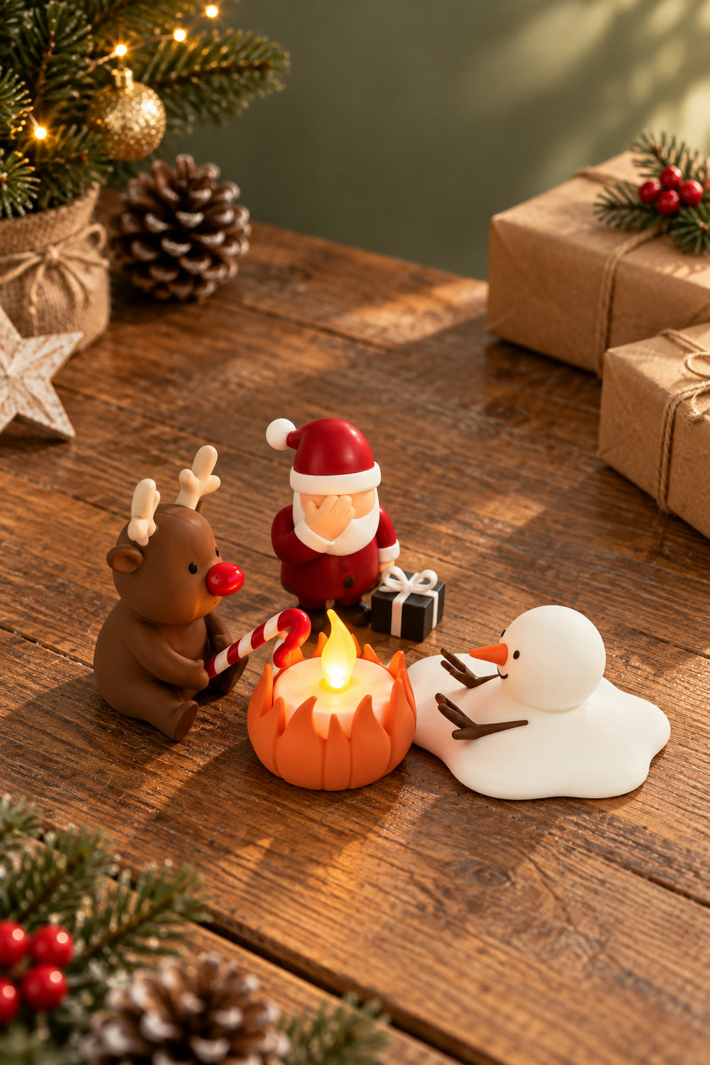Christmas Campfire-set van Yafico, sfeer: natuurlijk kraftpapier en saliegroen