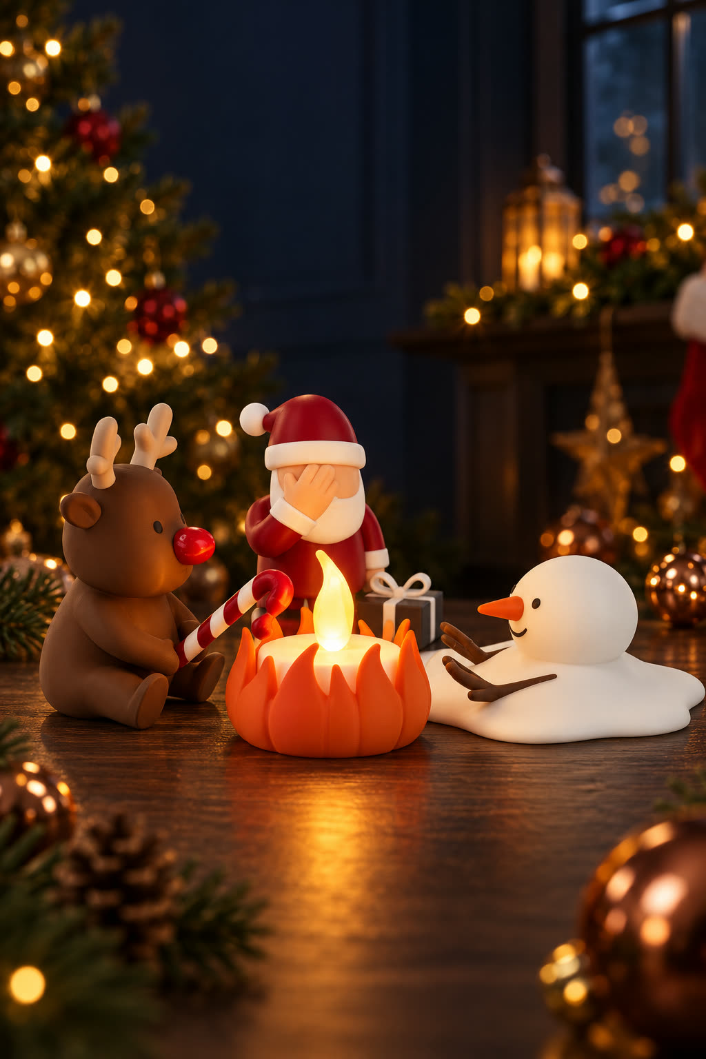 Christmas Campfire-set van Yafico, sfeer: marineblauw met koperen accenten