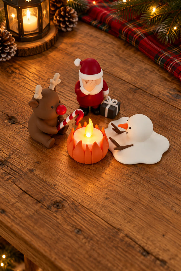 Christmas Campfire-set van Yafico, sfeer: rustiek chalet bij avondlicht