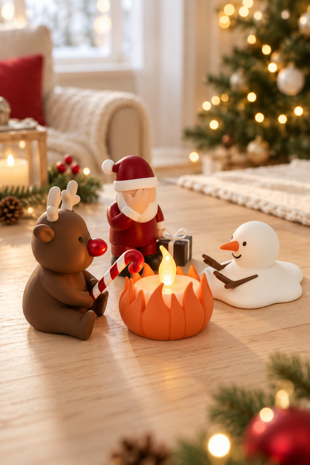 Christmas Campfire-set van Yafico, sfeer: minimalistisch wit en hout