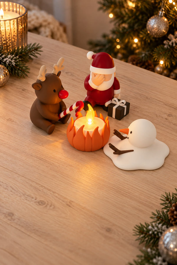 Christmas Campfire-set van Yafico, sfeer: zacht grijs met zilver en groen