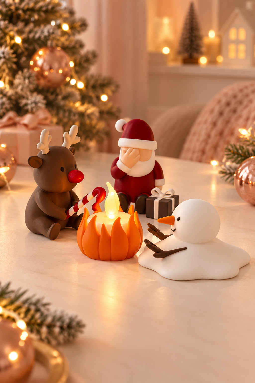 Christmas Campfire-set van Yafico, sfeer: zacht roze en roségoud