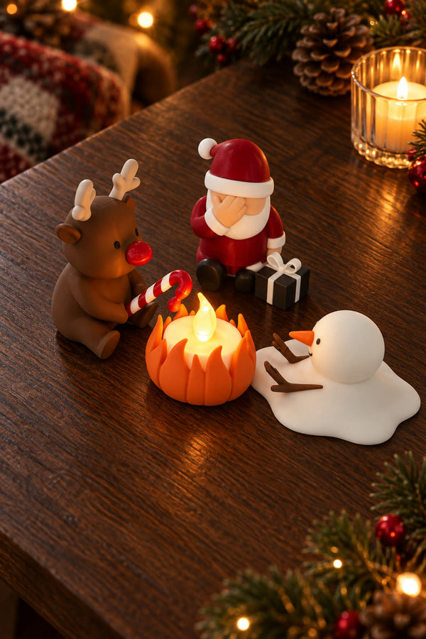 Christmas Campfire-set van Yafico, sfeer: antraciet en kaarslicht