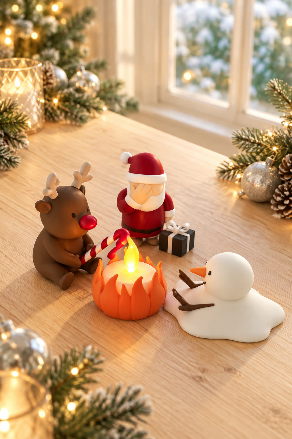 Christmas Campfire-set van Yafico, sfeer: wit-groen in een serre