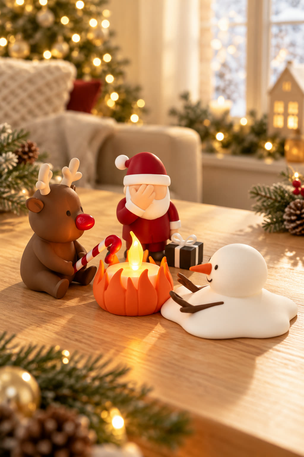 Christmas Campfire-set van Yafico, sfeer: crème bij een zonnig raam