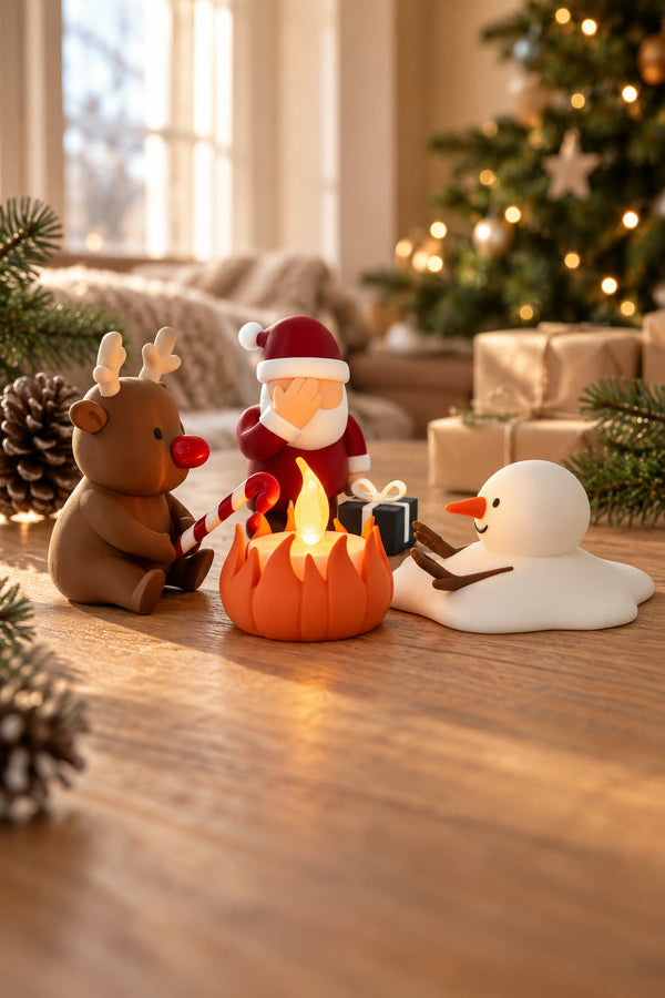 Christmas Campfire-set van Yafico, sfeer: natuurlijk hout en groene takken