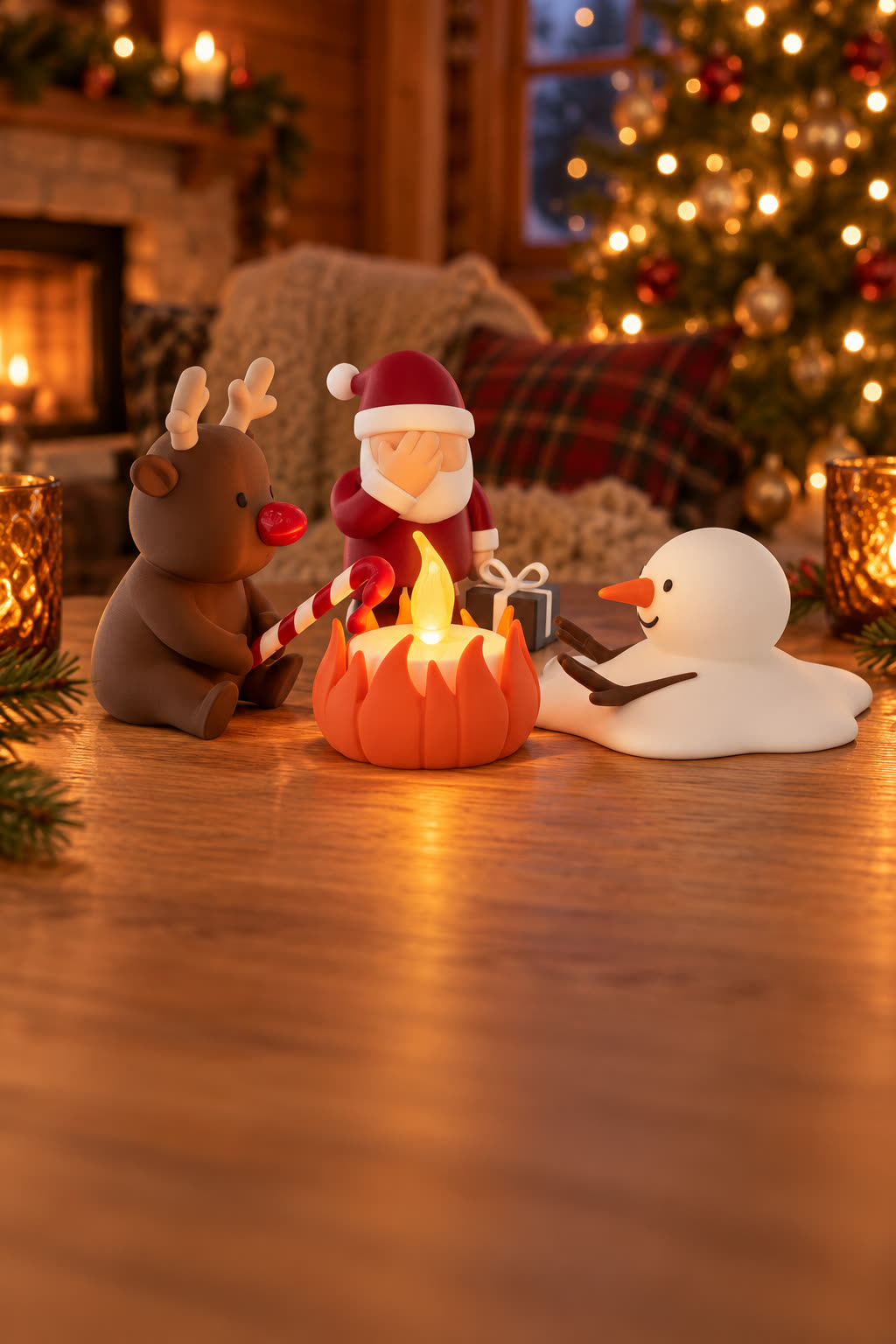 Christmas Campfire-set van Yafico, sfeer: warm hout en amberglas