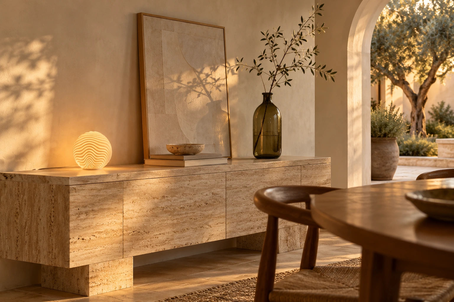 Ein Lichtobjekt auf einem Sideboard